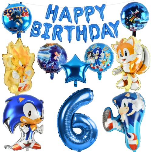 Sonic Luftballon Geburtstag 6, Sonic Ballon, Geburtstag 6 Jahr Junge, Sonic Geburtstag Deko, Hedgehog Luftballons Geburtstag 6, Hedgehog Party 6 Jahr, Hedgehog Decoration Supplies Luftballons von ZAZOOT