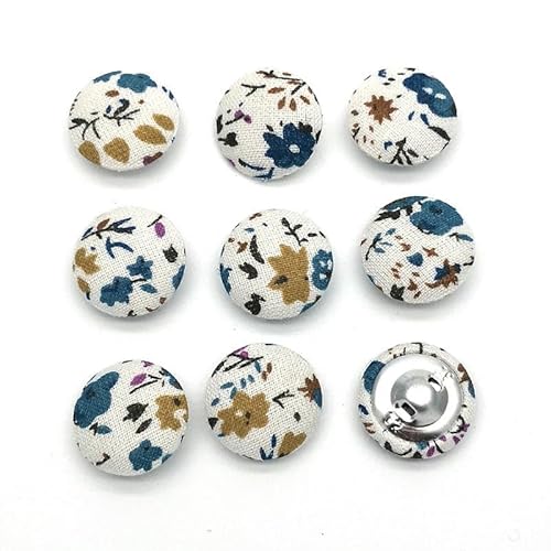 ZAZUZU 10 Stück 20 mm große Knöpfe mit Gänseblümchen-Blumenmuster rund mit Stoff überzogen Knöpfe mit Metallschaft für Kleidung Basteln Nähen Heimwerken von ZAZUZU