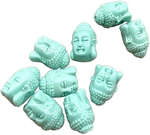 ZAZUZU 20 stücke farbenfrohe Buddha Kopf Korallenperlen, für Schmuck Making Halskette Armband Künstliche Korallenstecher Buddha Accessoires(Hellgrün, 15x10mm) von ZAZUZU