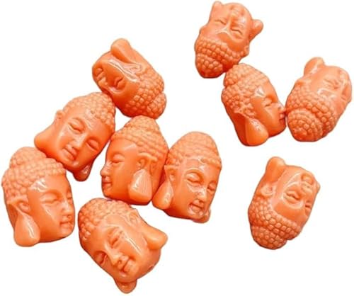 ZAZUZU 20 stücke farbenfrohe Buddha Kopf Korallenperlen, für Schmuck Making Halskette Armband Künstliche Korallenstecher Buddha Accessoires(orangefarbene Farbe, 15x10mm) von ZAZUZU