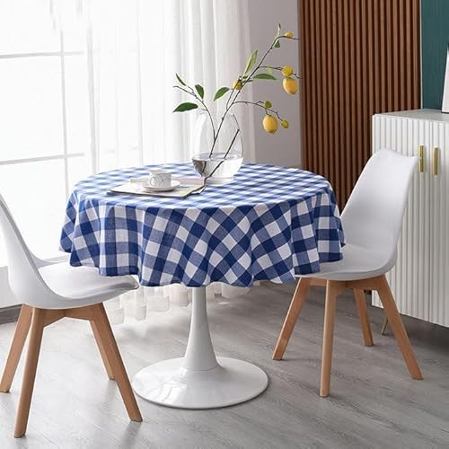 ZAZUZU Dia 100/120/140CM Blau Weiß Karierte Runde Tischdecke Baumwolle Leinen Runde Tischdecke Für Kleine Tisch runde Esstisch Tischdecke von ZAZUZU
