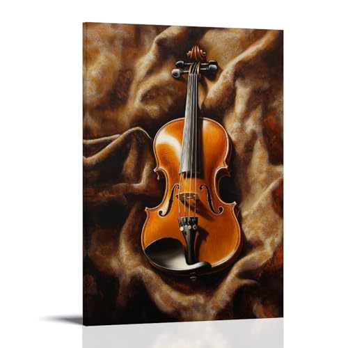 Ölgemälde mit Musikinstrumenten - Eine Vintage-Violine ruht auf einem Samtstoff, gebadet in warmem, goldenem Licht mit satten Texturen und tiefen Schatten, modernes künstlerisches Wandbild, hängende Ölgemälde mit Musikinstrumenten - Eine Vintage-Violine ruht auf einem Samtstoff, gebadet in warmem, goldenem Licht mit satten Texturen und tiefen Schatten, modernes künstlerisches Wandbild, hängende von ZBBZJYHH