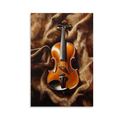 Ölgemälde mit Musikinstrumenten - Eine Vintage-Violine ruht auf einem Samtstoff, gebadet in warmem, goldenem Licht mit satten Texturen und tiefen Schatten, modernes künstlerisches Wandbild, Wandbild Ölgemälde mit Musikinstrumenten - Eine Vintage-Violine ruht auf einem Samtstoff, gebadet in warmem, goldenem Licht mit satten Texturen und tiefen Schatten, modernes künstlerisches Wandbild, Wandbild von ZBBZJYHH