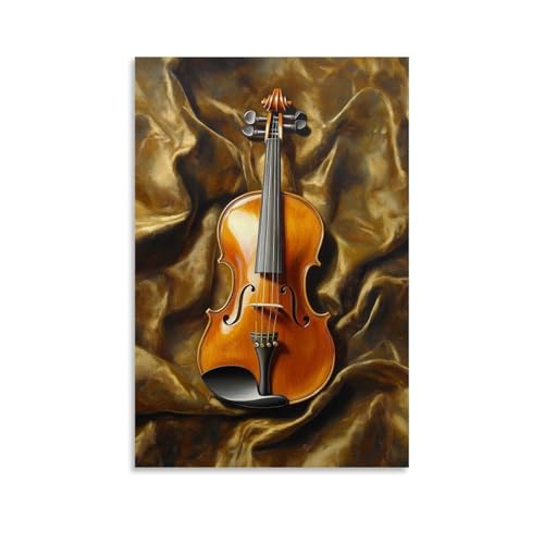 Ölgemälde mit Musikinstrumenten – eine lebendige Violine ruht auf einem Samtstoff, goldenes Licht, das seine Kurven und Saiten betont, modernes künstlerisches Wandbild, Hängedekoration, Poster, 20 x Ölgemälde mit Musikinstrumenten – eine lebendige Violine ruht auf einem Samtstoff, goldenes Licht, das seine Kurven und Saiten betont, modernes künstlerisches Wandbild, Hängedekoration, Poster, 20 x von ZBBZJYHH