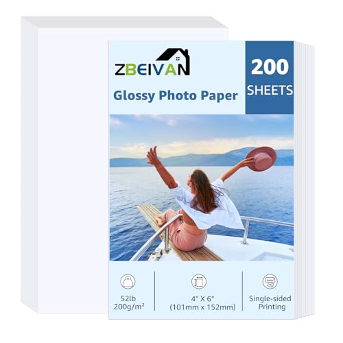 ZBEIVAN Fotopapier, glänzend, 200 Blatt, 4 x 6 Tintenstrahldrucker, Fotopapier für Farbstofftinte, 200 g/m² ZBEIVAN Fotopapier, glänzend, 200 Blatt, 4 x 6 Tintenstrahldrucker, Fotopapier für Farbstofftinte, 200 g/m² von ZBEIVAN