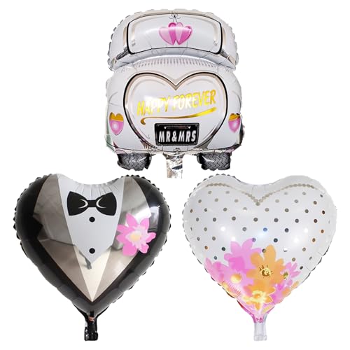 1 Stück Hochzeitsauto-Ballon Mit 2 Stück Herzballons, Folien-Hochzeitsdekorationsballons, Herzförmige Hochzeitsballons, Frischvermählten-Ballons, Braut- Und Bräutigam-Ballons 1 Stück Hochzeitsauto-Ballon Mit 2 Stück Herzballons, Folien-Hochzeitsdekorationsballons, Herzförmige Hochzeitsballons, Frischvermählten-Ballons, Braut- Und Bräutigam-Ballons von ZBHDEYG