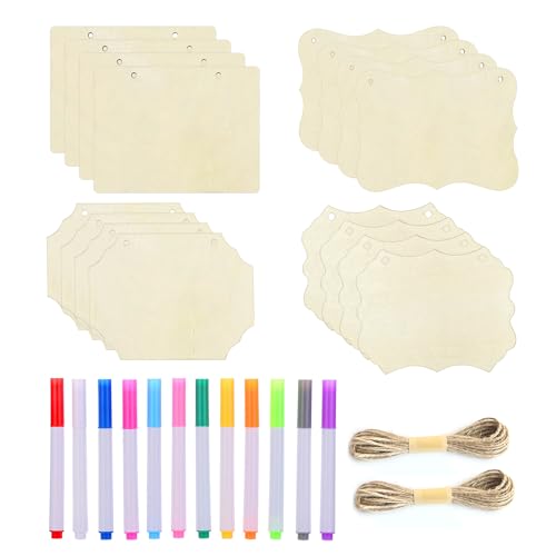 16 Stück Holzschilder, 2 Stück Hanfseil, 12 farbige Stifte, mehrförmige hängende Holzspäne, Holztürschilder, DIY-Blankoschilder, hängende Holzschilder 16 Stück Holzschilder, 2 Stück Hanfseil, 12 farbige Stifte, mehrförmige hängende Holzspäne, Holztürschilder, DIY-Blankoschilder, hängende Holzschilder von ZBHDEYG