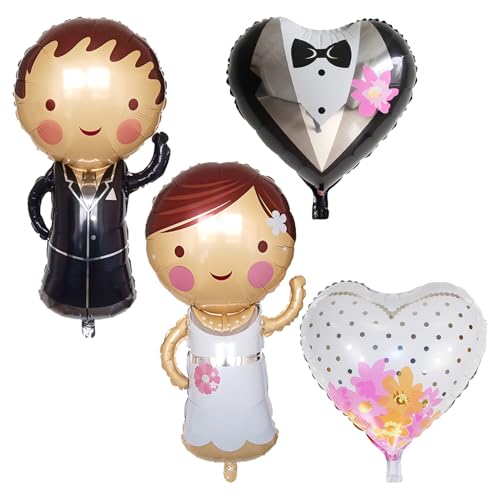 2 Stück Braut- Und Bräutigam-Luftballons Mit 2 Stück Herz-Luftballons, Elegante Hochzeitsdekorationsballons, Folien-Hochzeitsballons Für Hochzeiten, Hochzeitstage, Junggesellenabschied 2 Stück Braut- Und Bräutigam-Luftballons Mit 2 Stück Herz-Luftballons, Elegante Hochzeitsdekorationsballons, Folien-Hochzeitsballons Für Hochzeiten, Hochzeitstage, Junggesellenabschied von ZBHDEYG