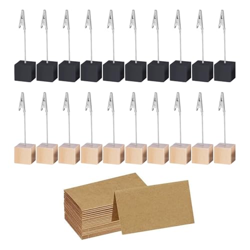 20 Stück Kartenhalter mit Holzsockel, 30 Stück Karten aus Kraftpapier, Halter mit Würfelsockel, Visitenkartenhalter aus Eisen, Nachrichtenhalter, stehender Schilderhalter. 20 Stück Kartenhalter mit Holzsockel, 30 Stück Karten aus Kraftpapier, Halter mit Würfelsockel, Visitenkartenhalter aus Eisen, Nachrichtenhalter, stehender Schilderhalter. von ZBHDEYG