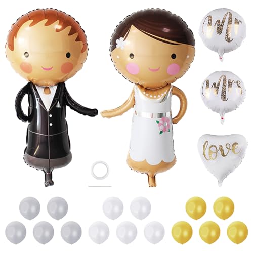 22-Teiliges Hochzeitsballon-Dekorationsset, Elegante Hochzeitsdekorationsballons, Aluminiumfolien-Hochzeitsballons, Bräutigam- Und Braut-Dekorationsballons, Geeignet Für Hochzeiten, Hochzeitstage von ZBHDEYG