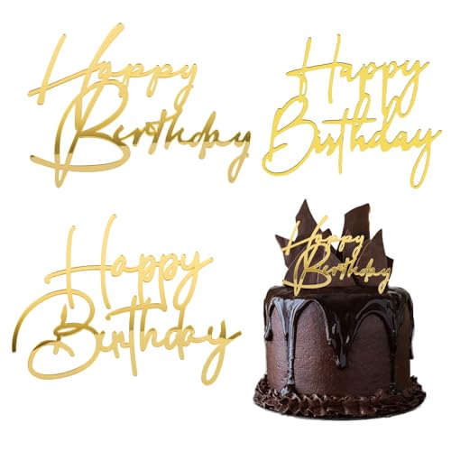 3 Stück Geburtstagskuchen-Dekorationszubehör, Happy Birthday-Zylinder, goldenes Kuchendekorationszubehör aus Kunststoff, Glitzer-Dekorationskuchenzubehör 3 Stück Geburtstagskuchen-Dekorationszubehör, Happy Birthday-Zylinder, goldenes Kuchendekorationszubehör aus Kunststoff, Glitzer-Dekorationskuchenzubehör von ZBHDEYG