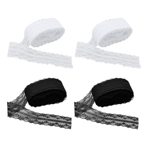 4 Rollen Spitzenborte, Geschenkbandborte, Tischdecken-Spitzenband, Hochzeits-Spitzenbandborte, Vintage-Tischdekoration ähnliche Bordüre, Bastelzubehör (je 2 in Schwarz, Weiß) von ZBHDEYG