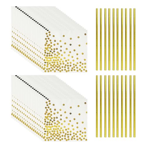 40 weiße Papierhandtücher mit vergoldeten Punkten, 20 vergoldete Strohhalme, Geburtstagsservietten, Cocktailservietten, Hochzeitsservietten, cremefarbene Servietten, personalisierte Servietten 40 weiße Papierhandtücher mit vergoldeten Punkten, 20 vergoldete Strohhalme, Geburtstagsservietten, Cocktailservietten, Hochzeitsservietten, cremefarbene Servietten, personalisierte Servietten von ZBHDEYG