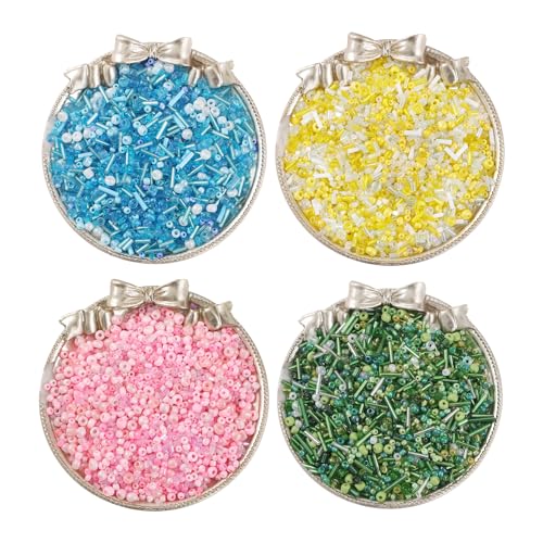 ZBHDEYG 4000 Stück bunte Glasperlen, 1,5-4,5 mm, Rosa, Grün, Blau, Gelb, Rund, für Armbänder, Ketten, Schmuck von ZBHDEYG