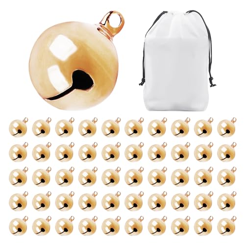 ZBHDEYG 50 Stück Kleine Goldene Glocken, 1 Stück Aufbewahrungstasche, Mini-Metallglocken, Dekorative Metallglocken, Kleine Glocken, Weihnachtsschmuck von ZBHDEYG