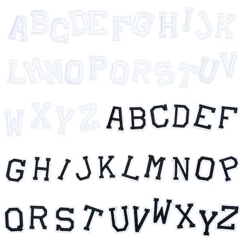 52 Stück Buchstaben-Aufnäher, Stick-Aufnäher, Stoff-Buchstaben, heißgeprägte Buchstaben, Stick-Patch-Zubehör, perfekt für Rucksäcke, Kleidung (schwarz, weiß) von ZBHDEYG