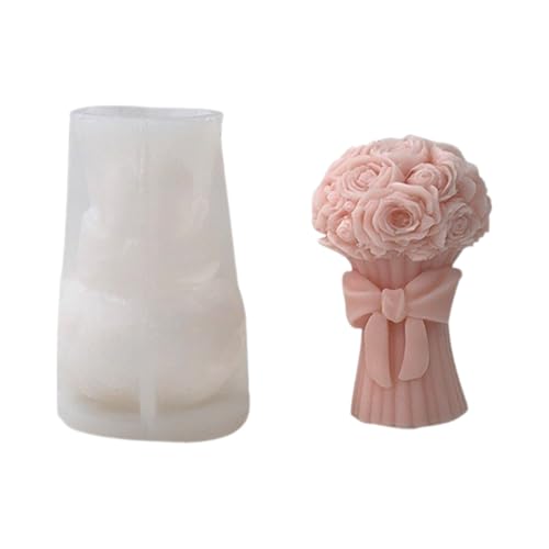 1 Stück Handgefertigtes Rosenstrauß Säule Kerze Form Handgefertigt 3D Rose Bouquet Säule Kerze Silikonform Für Projekte von ZBIianxer