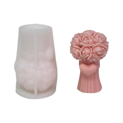 1 Stück Handgefertigtes Rosenstrauß Säule Kerze Form Handgefertigt 3D Rose Bouquet Säule Kerze Silikonform Für Projekte von ZBIianxer