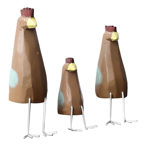 ZBIianxer Holzhähnchen Figuren Ornamente Set Von 3 Für Heimdekore Stehstierskulpturen Für Büroschreibtisch Und Display von ZBIianxer