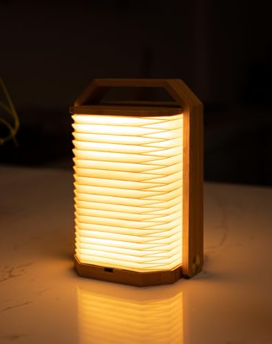 ZBOLE Holz Tischlampe mit Griff, Japanische Laternenlampe, Ambienteleuchte, Stimmungslicht, Wiederaufladbare LED-Lampe für Zuhause & Draußen & Party & Geschenk (Bambus) von ZBOLE