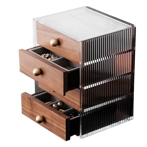 Jewellery Box Organiser Storage Case, 4-lagige Schmuckschatulle aus Walnussholz mit transparenter Acrylplatte, mit Samt ausgekleideten Schubladen und Messinggriffen for Halsketten, Ringe, Ohrringe von ZBORAVPIX