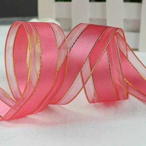 Transparentes Chiffon Organzaband, 5 Yards 25mm Organzabänder Mehrfarbig(Rose) von ZBORAVPIX