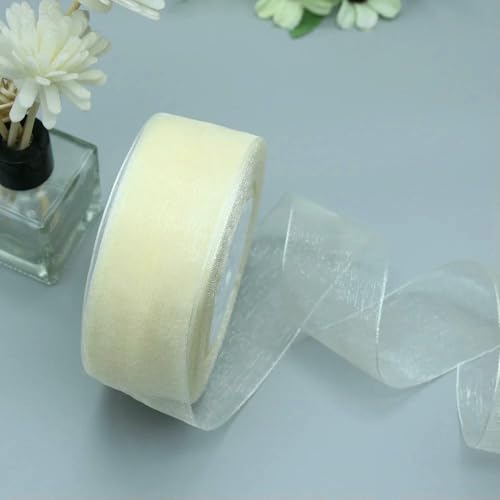 Transparentes Chiffon Organzaband, Organzaband aus Polyester, 3,8 cm x 45,7 m, mehrfarbig, for Geschenkverpackungen, Hochzeitsdekoration, DIY-Bastelarbeiten(Beige) von ZBORAVPIX