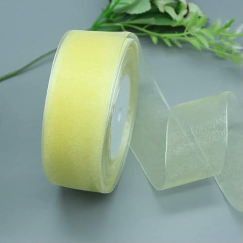 Transparentes Chiffon Organzaband, Organzaband aus Polyester, 3,8 cm x 45,7 m, mehrfarbig, for Geschenkverpackungen, Hochzeitsdekoration, DIY-Bastelarbeiten(Cream yellow) von ZBORAVPIX