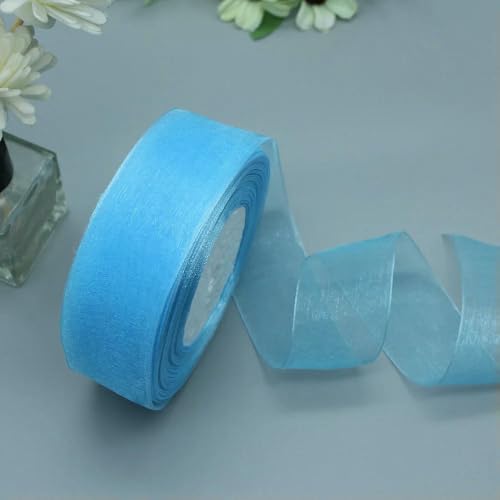 Transparentes Chiffon Organzaband, Organzaband aus Polyester, 3,8 cm x 45,7 m, mehrfarbig, for Geschenkverpackungen, Hochzeitsdekoration, DIY-Bastelarbeiten(Light blue) von ZBORAVPIX
