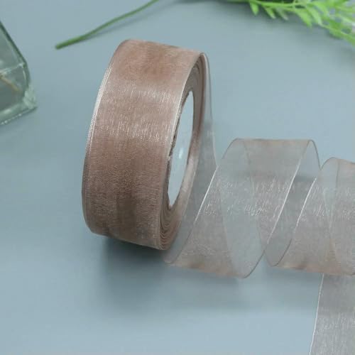 Transparentes Chiffon Organzaband, Organzaband aus Polyester, 3,8 cm x 45,7 m, mehrfarbig, for Geschenkverpackungen, Hochzeitsdekoration, DIY-Bastelarbeiten(Light coffee) von ZBORAVPIX