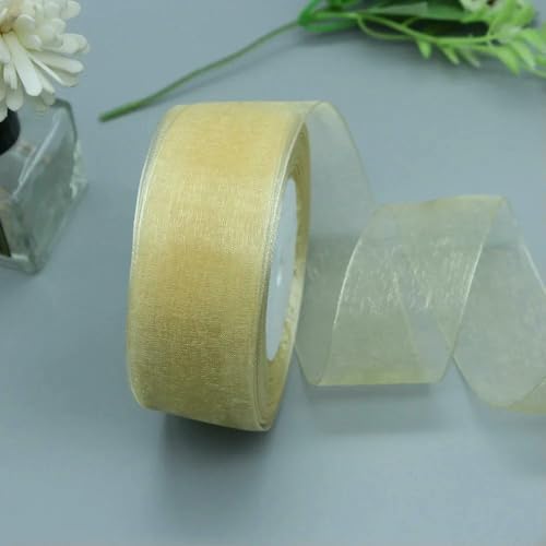 Transparentes Chiffon Organzaband, Organzaband aus Polyester, 3,8 cm x 45,7 m, mehrfarbig, for Geschenkverpackungen, Hochzeitsdekoration, DIY-Bastelarbeiten(Light gold) von ZBORAVPIX
