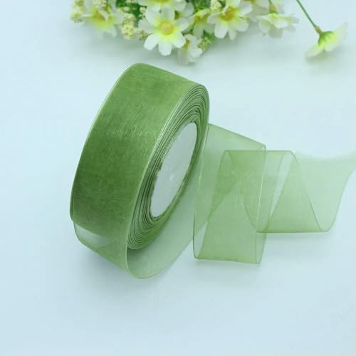 Transparentes Chiffon Organzaband, Organzaband aus Polyester, 3,8 cm x 45,7 m, mehrfarbig, for Geschenkverpackungen, Hochzeitsdekoration, DIY-Bastelarbeiten(Olive green) von ZBORAVPIX