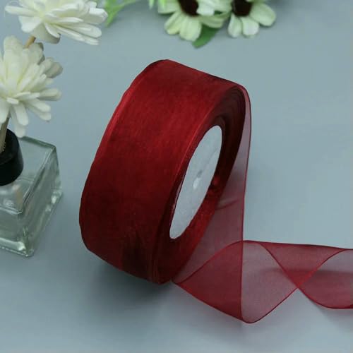 Transparentes Chiffon Organzaband, Organzaband aus Polyester, 3,8 cm x 45,7 m, mehrfarbig, for Geschenkverpackungen, Hochzeitsdekoration, DIY-Bastelarbeiten(Wine red) von ZBORAVPIX