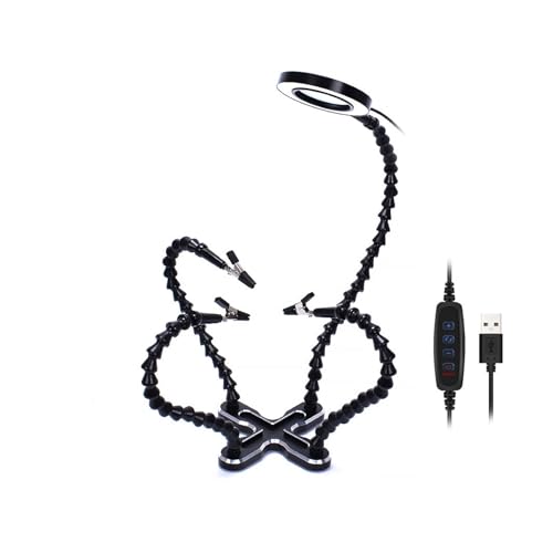 ZBORAVPIX Dritte-Hand-Löthilfe， Einstellbare dritte Hand, helfende Hände, Lötstation mit Licht, 4-Backen-Schweißarbeitstisch, Krokodilklemmen, Blau und Schwarz, 3er-Pack(N-CSBKM-BL9blue) von ZBORAVPIX