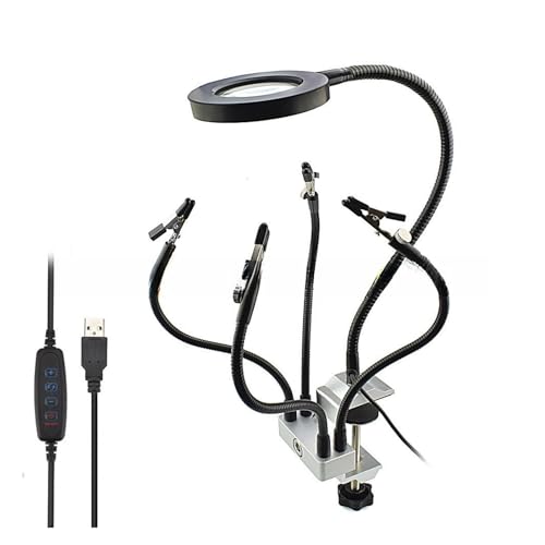 ZBORAVPIX Dritte-Hand-Löthilfe， Lötwerkzeug aus dritter Hand mit LED-Licht und 3-facher Lupe, Stromversorgung über USB, mehrere Größen(SN5USBSilver) von ZBORAVPIX