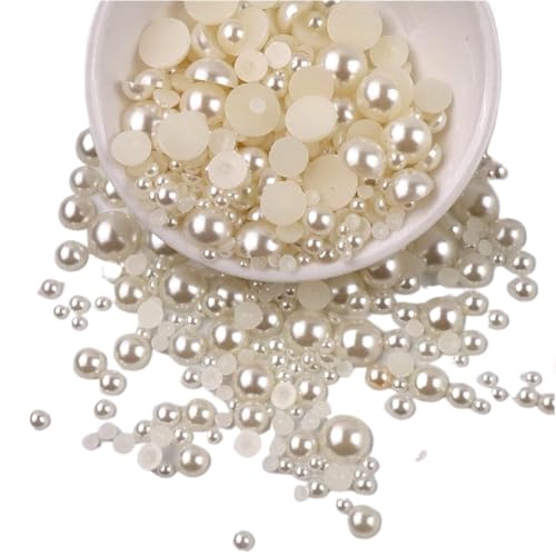 ZBORAVPIX Faux Pearls Perlen, ABS-Imitationsperlen, halbrund, Flache Rückseite, for Aufkleben, Strass-Perlen, Mehrfarbig, 2–14 mm(Mix 3 10mm 200) von ZBORAVPIX