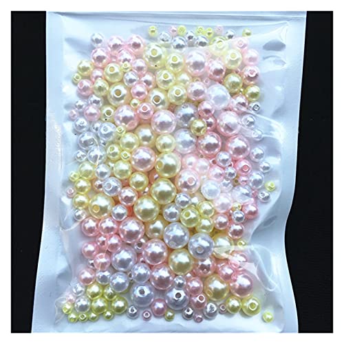 ZBORAVPIX Faux Pearls Perlen, Acryl-Imitationsperlen mit Loch, 150–200 Stück, Mehrfarbig, 3/4/5/6/8 mm, zur Schmuckherstellung(Mix Yellow Pink) von ZBORAVPIX