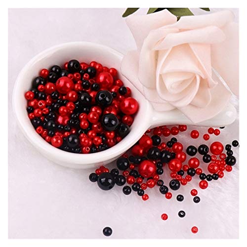 ZBORAVPIX Faux Pearls Perlen, Acryl-Kunststoffperlen mit Löchern, Mehrfarbig, 3–8 mm, 150–200 Stück, for die Schmuckherstellung, YC0416(Mix Black Red) von ZBORAVPIX
