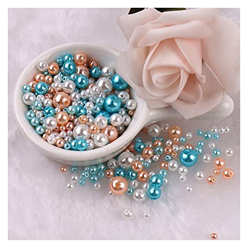 ZBORAVPIX Faux Pearls Perlen, Acryl-Kunststoffperlen mit Löchern, Mehrfarbig, 3–8 mm, 150–200 Stück, for die Schmuckherstellung, YC0416(Mix Blue Orange) von ZBORAVPIX