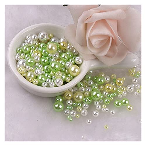 ZBORAVPIX Faux Pearls Perlen, Acryl-Kunststoffperlen mit Löchern, Mehrfarbig, 3–8 mm, 150–200 Stück, for die Schmuckherstellung, YC0416(Mix Green Yellow) von ZBORAVPIX