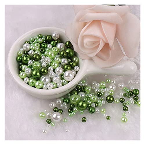 ZBORAVPIX Faux Pearls Perlen, Acryl-Kunststoffperlen mit Löchern, Mehrfarbig, 3–8 mm, 150–200 Stück, for die Schmuckherstellung, YC0416(Mix Greens) von ZBORAVPIX