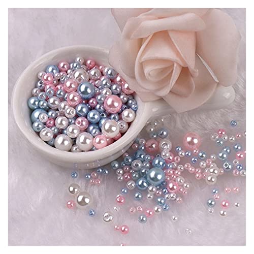 ZBORAVPIX Faux Pearls Perlen, Acryl-Kunststoffperlen mit Löchern, Mehrfarbig, 3–8 mm, 150–200 Stück, for die Schmuckherstellung, YC0416(Mix Pink Blue) von ZBORAVPIX