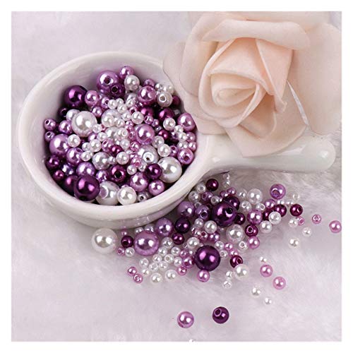 ZBORAVPIX Faux Pearls Perlen, Acryl-Kunststoffperlen mit Löchern, Mehrfarbig, 3–8 mm, 150–200 Stück, for die Schmuckherstellung, YC0416(Mix Purples) von ZBORAVPIX