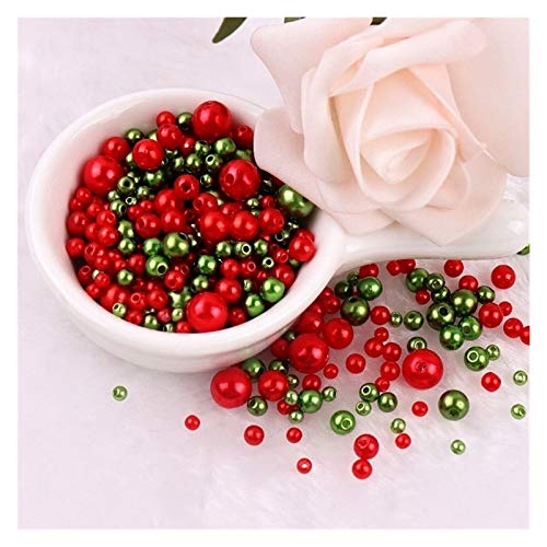 ZBORAVPIX Faux Pearls Perlen, Acryl-Kunststoffperlen mit Löchern, Mehrfarbig, 3–8 mm, 150–200 Stück, for die Schmuckherstellung, YC0416(Mix Red Green) von ZBORAVPIX