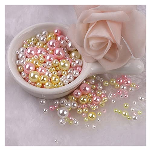 ZBORAVPIX Faux Pearls Perlen, Acryl-Kunststoffperlen mit Löchern, Mehrfarbig, 3–8 mm, 150–200 Stück, for die Schmuckherstellung, YC0416(Mix Yellow Pink) von ZBORAVPIX