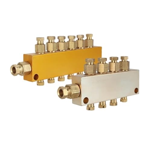 ZBORAVPIX Inline-Krümmer-Blockverbinder， Einstellbares Ölablassventil for den Ölverteiler des Zentralschmiersystems(1 in and 5 Out) von ZBORAVPIX