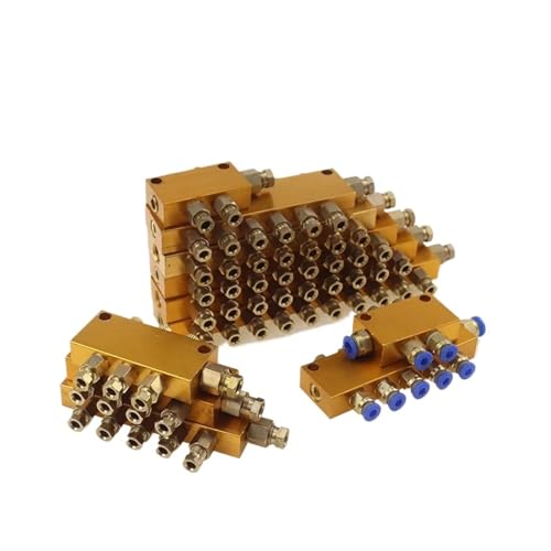 ZBORAVPIX Inline-Krümmer-Blockverbinder， Messing Einstellbare Schmierung Ventil Verteilerblock 7-12 Weg 6mm 4mm Schlauch Barb Stecker Gold Ton(TKA-9) von ZBORAVPIX