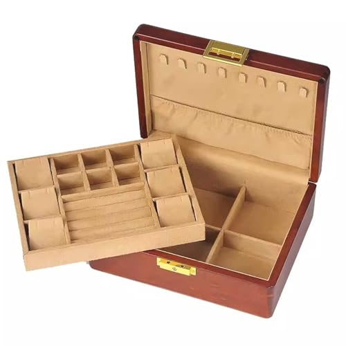 ZBORAVPIX Jewellery Box Organiser Storage Case, 2-lagige Schmuckschatulle aus Holz, herausnehmbares Tablett, Halskettenhaken, Schlossschlüssel, Mehrfarbig, 9,1 x 7,1 x 3,4 Zoll(A) von ZBORAVPIX