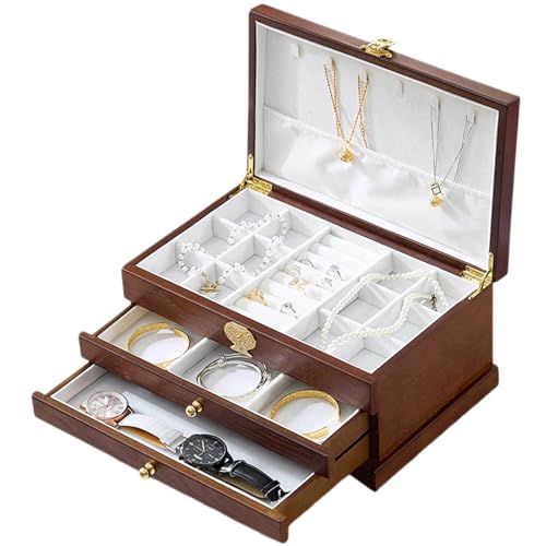 ZBORAVPIX Jewellery Box Organiser Storage Case, Schmuckschatulle for Damen aus Walnussholz und Samt, 3-lagige Hängeregalfächer, 31 x 19 x 14 cm von ZBORAVPIX