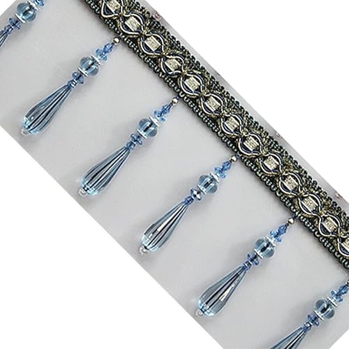 ZBORAVPIX Quaste mit Fransen ， 1 Meter geflochtene hängende Perlen Quaste Fransenbesatz for Vorhang Nähen DIY Multicolor(Blue) von ZBORAVPIX